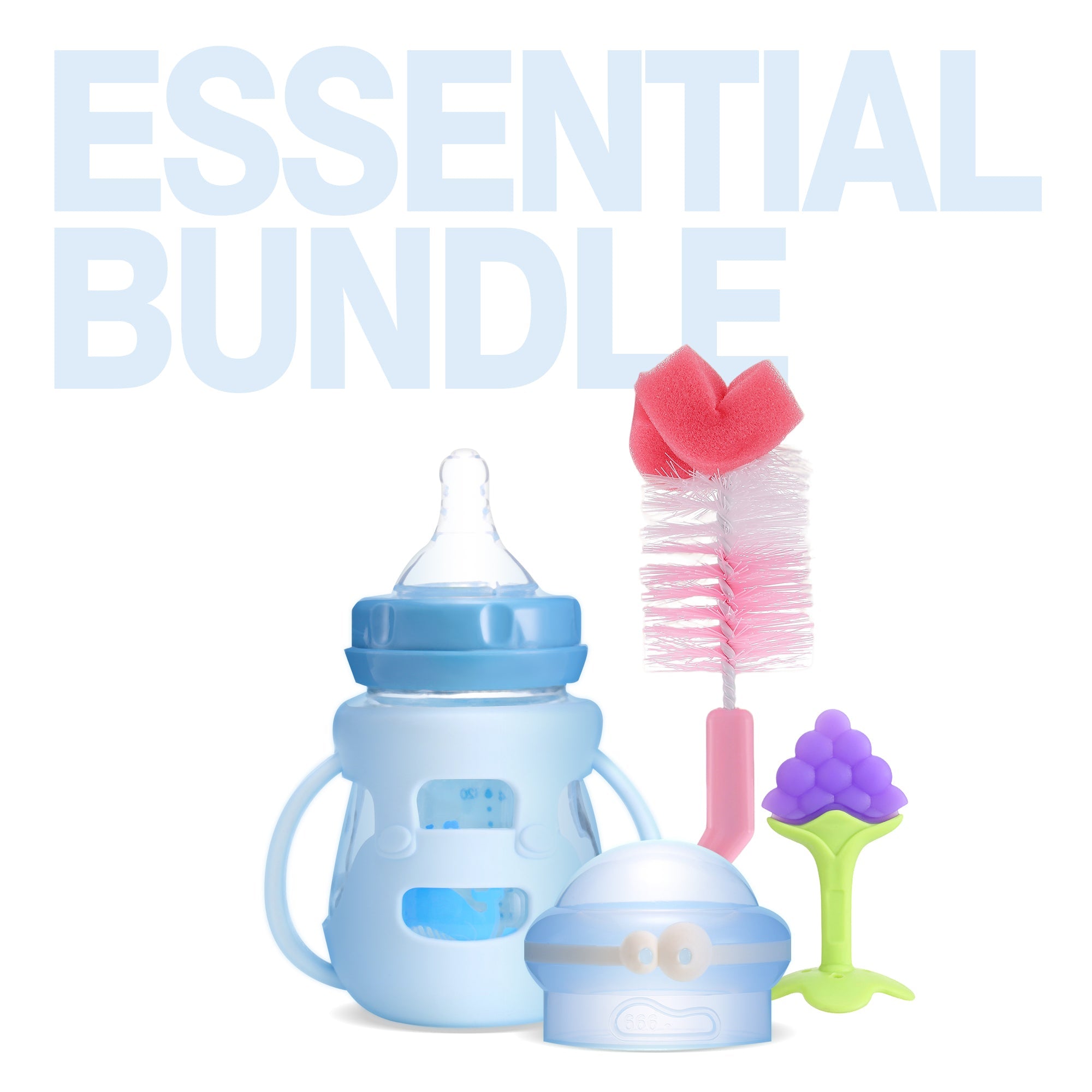 Luxury Baby Feeding Set | Borosilicate Glass Bottle + Fruit Teethers + Bottle Brushes - littlefishbaby