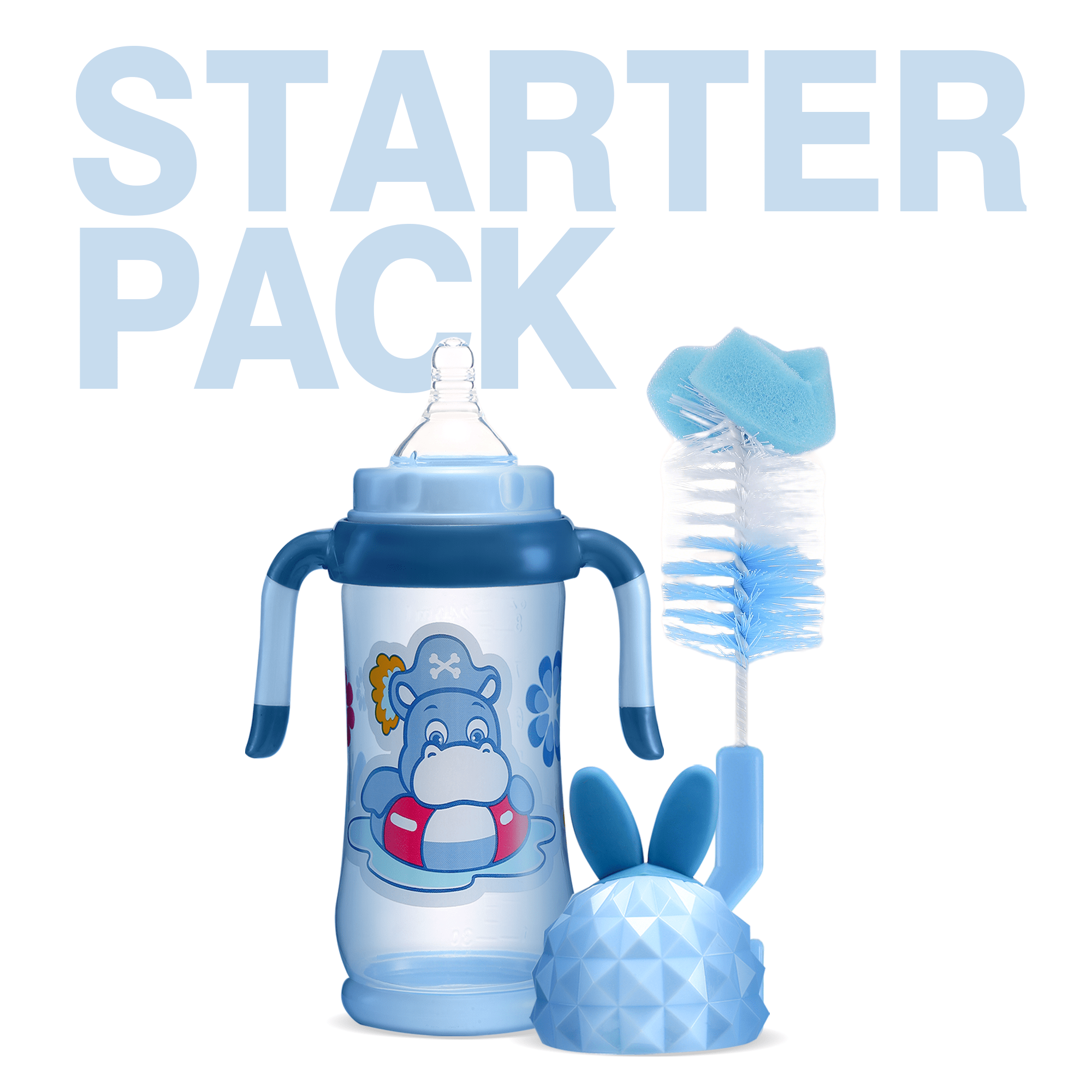 Basic Baby Feeding Set | Bunny Gem Cap Bottle + Bottle Brushes | BPA Free PP+Silicone - littlefishbaby