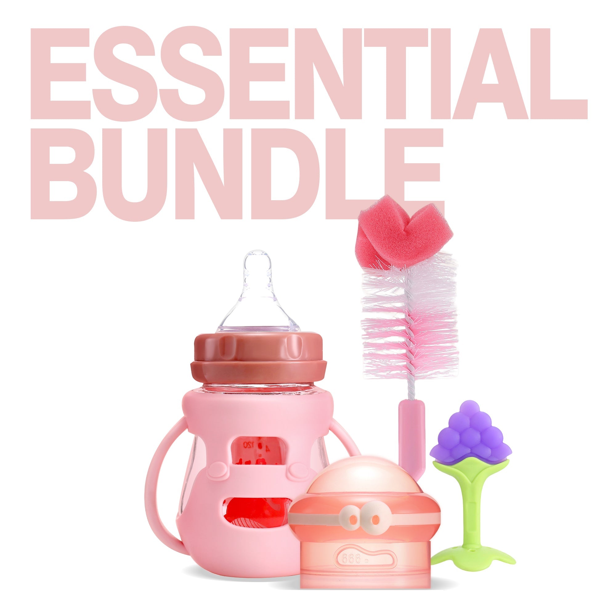 Luxury Baby Feeding Set | Borosilicate Glass Bottle + Fruit Teethers + Bottle Brushes - littlefishbaby